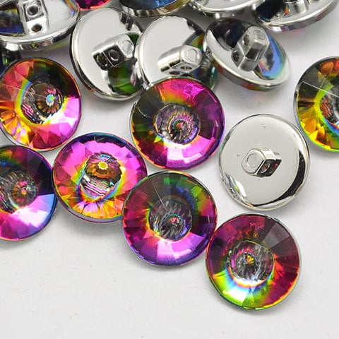 Rainbow Plated Acrylic Shank Buttons – 10mm Faceted Cone, 1-Hole Rainbow Plated Acrylic Shank Buttons – 10mm Faceted Cone, 1-Hole