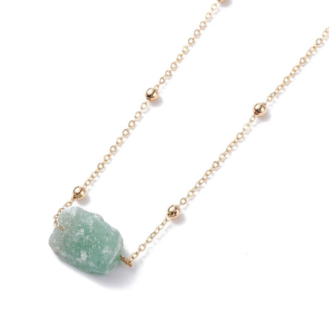 NATURAL  GREEN AVENTURINE Raw Stone Pendant 304 stainless Steel Necklace (45cm) Raw Stone Pendant 304 stainless Steel Necklace (45cm)