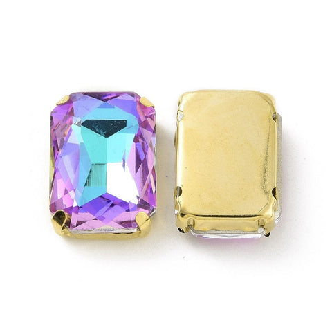 VITRAIL LIGHT Rectangle Octagon Shape Sew on Glass Rhinestone, Faceted, Golden Tone 201 Stainless Steel Settings, 18x13x7mm Rectangle Octagon Shape Sew on Glass Rhinestone, Faceted, Golden Tone 201 Stainless Steel Settings, 18x13x7mm