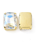 MOONLIGHT Rectangle Octagon Shape Sew on Glass Rhinestone, Faceted, Golden Tone 201 Stainless Steel Settings, 18x13x7mm Rectangle Octagon Shape Sew on Glass Rhinestone, Faceted, Golden Tone 201 Stainless Steel Settings, 18x13x7mm