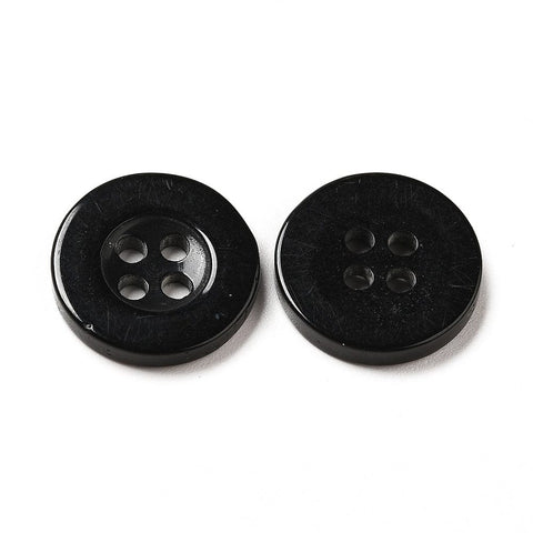BLACK Resin Buttons , Dyed, Flat Round, 15mm Resin Buttons , Dyed, Flat Round, 15mm