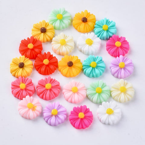 Resin Flower Cabochons – Mixed Colour Flatback Embellishments, 13mm Resin Flower Cabochons – Mixed Colour Flatback Embellishments, 13mm