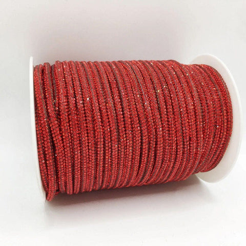 RED (per meter) Rhinestone Cord with SS4 Crystals | Sparkling Craft Trim, 4mm Rhinestone Cord with SS4 Crystals | Sparkling Craft Trim, 4mm
