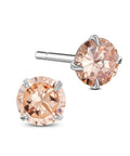 Peachpuff Rhodium Plated 925 Sterling Silver Four Pronged Ear Studs, 7mm Rhodium Plated 925 Sterling Silver Four Pronged Ear Studs, 7mm