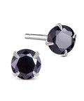 Black Rhodium Plated 925 Sterling Silver Four Pronged Ear Studs, 7mm Rhodium Plated 925 Sterling Silver Four Pronged Ear Studs, 7mm