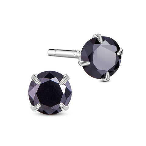 Black Rhodium Plated 925 Sterling Silver Four Pronged Ear Studs, 7mm Rhodium Plated 925 Sterling Silver Four Pronged Ear Studs, 7mm