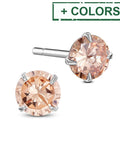 Rhodium Plated 925 Sterling Silver Four Pronged Ear Studs, 7mm Rhodium Plated 925 Sterling Silver Four Pronged Ear Studs, 7mm