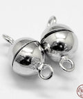 Rhodium Plated 925 Sterling Silver Magnetic Clasps, Round, Platinum, 12x6mm Rhodium Plated 925 Sterling Silver Magnetic Clasps, Round, Platinum, 12x6mm