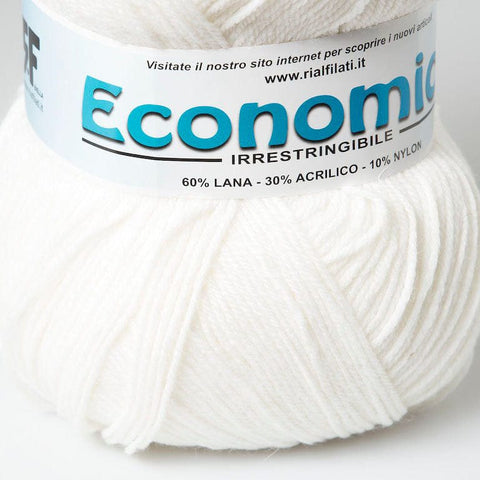 WHITE Rial Filati Economico Wool Yarn 60% Wool, 30% Acrylic Rial Filati Economico Wool Yarn 60% Wool, 30% Acrylic