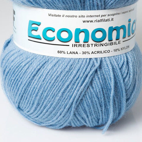 LIGHT BLUE Rial Filati Economico Wool Yarn 60% Wool, 30% Acrylic Rial Filati Economico Wool Yarn 60% Wool, 30% Acrylic