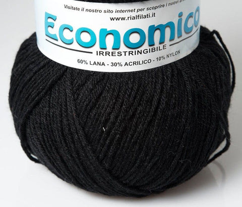 BLACK Rial Filati Economico Wool Yarn 60% Wool, 30% Acrylic Rial Filati Economico Wool Yarn 60% Wool, 30% Acrylic