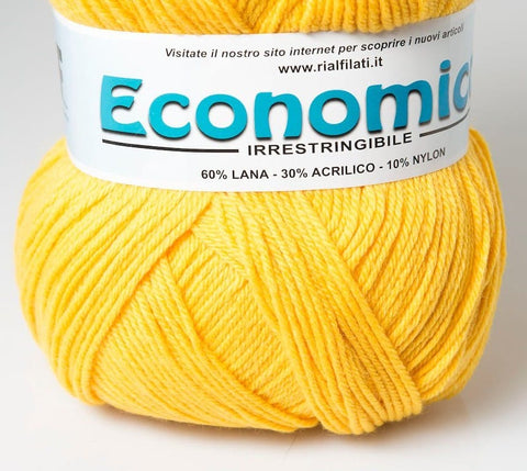 SUN YELLOW Rial Filati Economico Wool Yarn 60% Wool, 30% Acrylic Rial Filati Economico Wool Yarn 60% Wool, 30% Acrylic