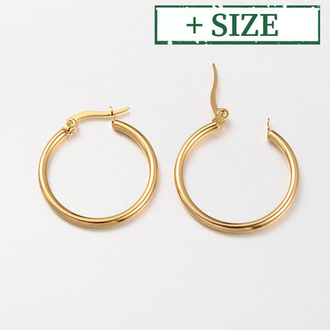 Ring 304 Stainless Steel Hoop Earrings, Golden Ring 304 Stainless Steel Hoop Earrings, Golden Size: about 23~25mm in diameter, 2mm thick, pin: 1x0.7mm