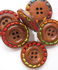 Round 4-hole Buttons with Colorful Thread, Wooden, 25mm Round 4-hole Buttons with Colorful Thread, Wooden, 25mm