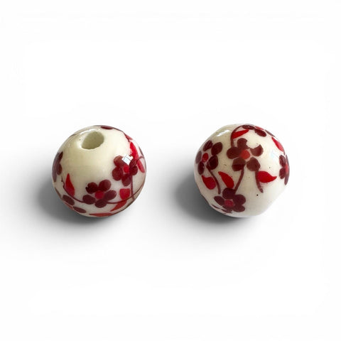 RED Round Flower Handmade Ceramic Porcelain Beads, 12mm Round Flower Handmade Ceramic Porcelain Beads, 12mm 