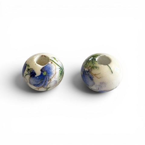 GREEN-BLUE Round Flower Handmade Ceramic Porcelain Beads, 12mm Round Flower Handmade Ceramic Porcelain Beads, 12mm 