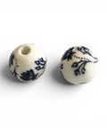 DARK BLUE Round Flower Handmade Ceramic Porcelain Beads, 12mm Round Flower Handmade Ceramic Porcelain Beads, 12mm 