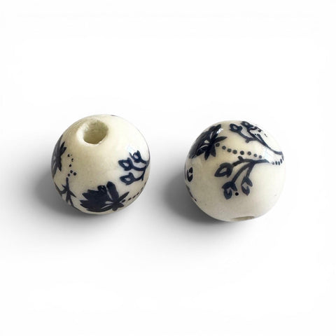 DARK BLUE Round Flower Handmade Ceramic Porcelain Beads, 12mm Round Flower Handmade Ceramic Porcelain Beads, 12mm 