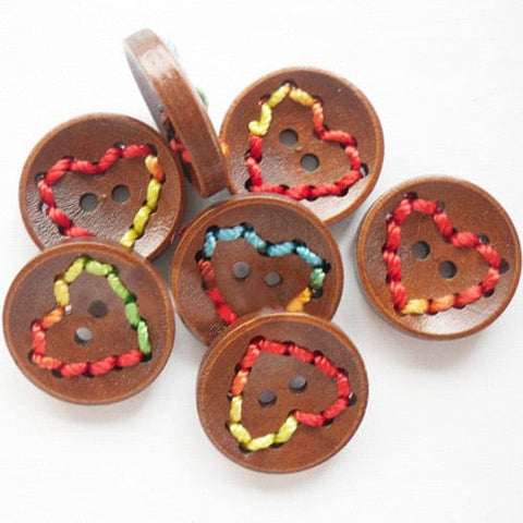 Round Painted 2-Hole Buttons with Colorful Thread, Wooden Buttons, 20mm Round Painted 2-Hole Buttons with Colorful Thread, Wooden Buttons, 20mm
