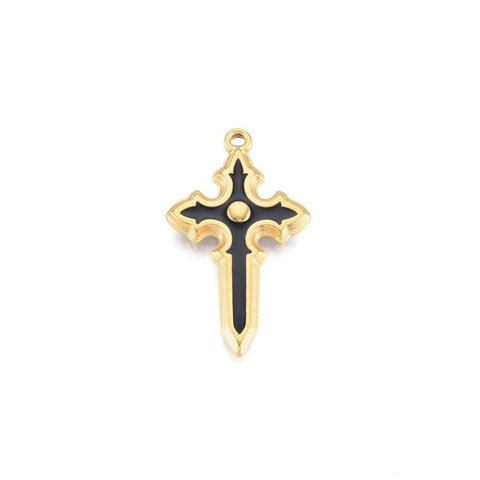 ION GOLD PLATED (SC8766G) (SC8766-X) 304 Stainless Steel Pendants, with Enamel, Cross, 33.5x20mm (2 PCS) (SC8766-X) 304 Stainless Steel Pendants, with Enamel, Cross, 33.5x20mm (2 PCS)