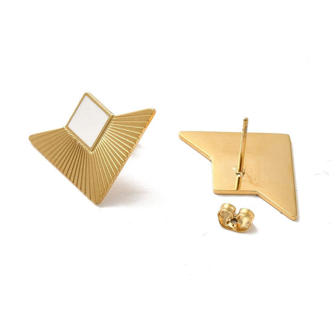 (SE8788-13G) 304 Stainless Steel Enamel Triangle Stud Earrings, Ion Plating(IP) Golden, 18x25.5mm (2 PCS / 1 PAIR) (SE8788-13G) 304 Stainless Steel Enamel Triangle Stud Earrings, Ion Plating(IP) Golden, 18x25.5mm (2 PCS / 1 PAIR)