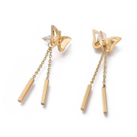 (SE8824-G) 304 Stainless Steel Chain Tassel Earrings, 44mm long (1 PAIR) (SE8824-G) 304 Stainless Steel Chain Tassel Earrings, 44mm long (1 PAIR)