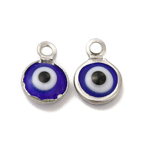 STAINLESS STEEL /BLUE (SE8940-P) (SE8940-X) 304 Stainless Steel with Glass Enamel with Evil Eye, 9.5x6.5mm (6 PCS) (SE8940-X) 304 Stainless Steel with Glass Enamel with Evil Eye, 9.5x6.5mm (6 PCS)