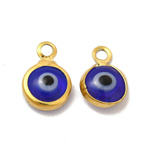 ION GOLD PLATED / BLUE (SE8940-IGP) (SE8940-X) 304 Stainless Steel with Glass Enamel with Evil Eye, 9.5x6.5mm (6 PCS) (SE8940-X) 304 Stainless Steel with Glass Enamel with Evil Eye, 9.5x6.5mm (6 PCS)