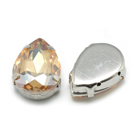 Pale Goldenrod Sew on Glass Rhinestone, Faceted, Drop, 14x10x6mm Sew on Glass Rhinestone, Faceted, Drop, 14x10x6mm