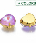 Sew on Glass Rhinestone, Golden Plated 201 Stainless Steel Prong Settings, Heart Sew on Glass Rhinestone, Golden Plated 201 Stainless Steel Prong Settings, Heart