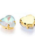 LIGHT CYAN Sew on Glass Rhinestone, Golden Plated 201 Stainless Steel Prong Settings, Heart Sew on Glass Rhinestone, Golden Plated 201 Stainless Steel Prong Settings, Heart