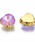 VIOLET Sew on Glass Rhinestone, Golden Plated 201 Stainless Steel Prong Settings, Heart Sew on Glass Rhinestone, Golden Plated 201 Stainless Steel Prong Settings, Heart