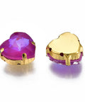 MEDIUM VIOLET RED Sew on Glass Rhinestone, Golden Plated 201 Stainless Steel Prong Settings, Heart Sew on Glass Rhinestone, Golden Plated 201 Stainless Steel Prong Settings, Heart