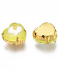 YELLOW Sew on Glass Rhinestone, Golden Plated 201 Stainless Steel Prong Settings, Heart Sew on Glass Rhinestone, Golden Plated 201 Stainless Steel Prong Settings, Heart