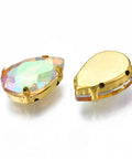 CHAMPAGNE YELLOW Sew on Glass Rhinestone, with Golden Plated 201 Stainless Steel Prong Settings 18x13mm Sew on Glass Rhinestone, with Golden Plated 201 Stainless Steel Prong Settings 18x13mm