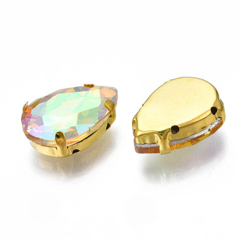 CHAMPAGNE YELLOW Sew on Glass Rhinestone, with Golden Plated 201 Stainless Steel Prong Settings 18x13mm Sew on Glass Rhinestone, with Golden Plated 201 Stainless Steel Prong Settings 18x13mm