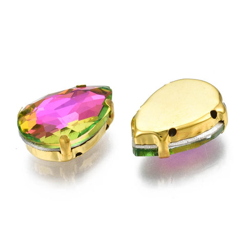ORCHID Sew on Glass Rhinestone, with Golden Plated 201 Stainless Steel Prong Settings 18x13mm Sew on Glass Rhinestone, with Golden Plated 201 Stainless Steel Prong Settings 18x13mm