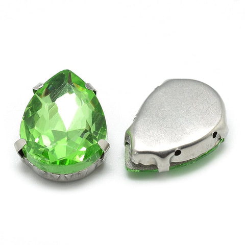 LIGHT GREEN Sew on Glass Rhinestones, 201 Stainless Steel Prong Settings, 10x7x5mm Sew on Glass Rhinestones, 201 Stainless Steel Prong Settings, 10x7x5mm