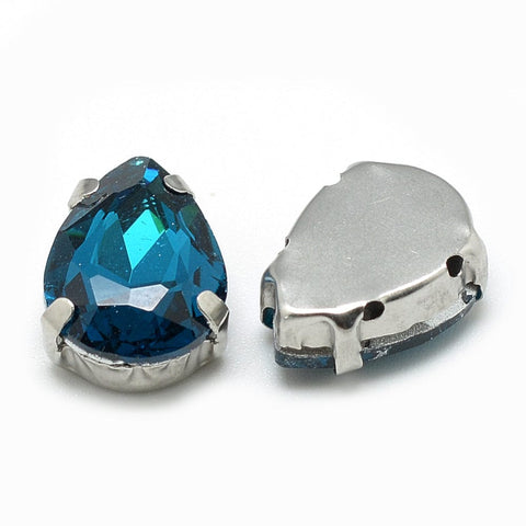 TEAL Sew on Glass Rhinestones, 201 Stainless Steel Prong Settings, 10x7x5mm Sew on Glass Rhinestones, 201 Stainless Steel Prong Settings, 10x7x5mm
