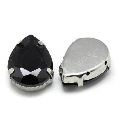 BLACK Sew on Glass Rhinestones, 201 Stainless Steel Prong Settings, 10x7x5mm Sew on Glass Rhinestones, 201 Stainless Steel Prong Settings, 10x7x5mm