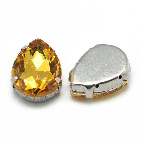 GOLD Sew on Glass Rhinestones, 201 Stainless Steel Prong Settings, 10x7x5mm Sew on Glass Rhinestones, 201 Stainless Steel Prong Settings, 10x7x5mm