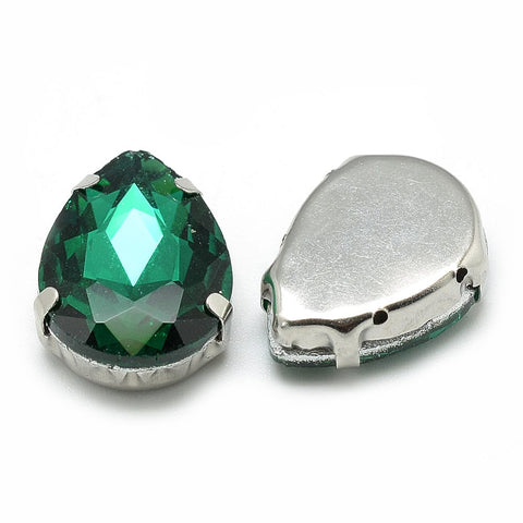 SEA GREEN Sew On Glass Rhinestones with 201 Stainless Steel Prong Settings – 10x7x5mm Sew On Glass Rhinestones 10x7mm | BalzarCrafts