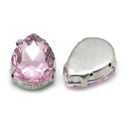 PEARL PINK Sew On Glass Rhinestones with 201 Stainless Steel Prong Settings – 10x7x5mm Sew On Glass Rhinestones 10x7mm | BalzarCrafts