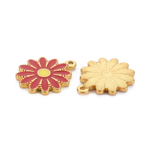 FIREBRICK (SF8855-C) (SF8855-X) 304 Stainless Steel Enamel Pendants, Ion Plating(IP), Golden, Flower, 18x15.5x2mm (2 PCS) (SF8855-X) 304 Stainless Steel Enamel Pendants, Ion Plating(IP), Golden, Flower, 18x15.5x2mm (2 PCS)