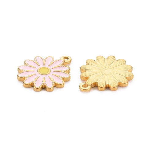 PINK (SF8855-X) 304 Stainless Steel Enamel Pendants, Ion Plating(IP), Golden, Flower, 18x15.5x2mm (2 PCS) (SF8855-X) 304 Stainless Steel Enamel Pendants, Ion Plating(IP), Golden, Flower, 18x15.5x2mm (2 PCS)