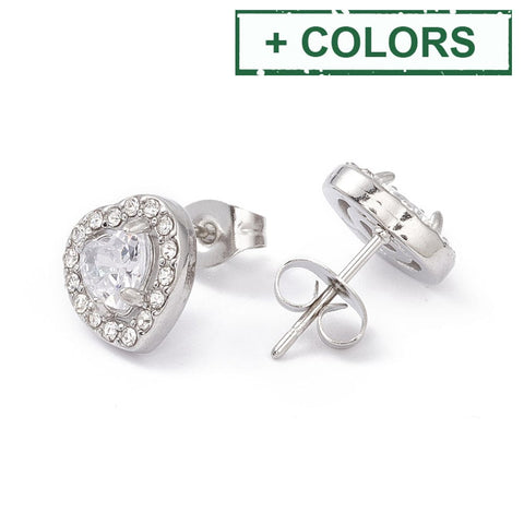 (SH8674-X) Cubic Zirconia Heart Stud Earrings, Ion Plating(IP) 304 Stainless Steel, Crystal (10mm) (1 PAIR) (SH8674-X) Cubic Zirconia Heart Stud Earrings, Ion Plating(IP) 304 Stainless Steel, Crystal (10mm) (1 PAIR)