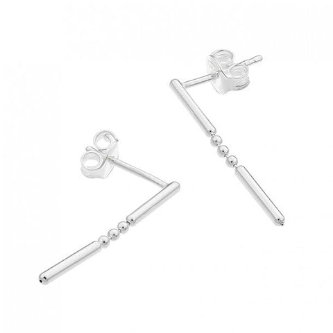 SILVER 925 25MM CHAIN EARRING WITH BEADS & BARS SILVER 925 25MM CHAIN EARRING WITH BEADS & BARS