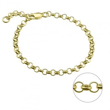 SILVER 925 - 3 MICRON GOLD PLATED SILVER 925 3,5MM BELCHER CHAIN CHARM BRACELET 18CM SILVER 925 3,5MM BELCHER CHAIN CHARM BRACELET 18CM