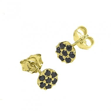 3 MICRON GOLD PLATED (925-E130-3GP) SILVER 925 6MM BUTTONED BLACK ZIRCONIUM EARRINGS WITH PIN SILVER 925 6MM BUTTONED BLACK ZIRCONIUM EARRINGS WITH PIN