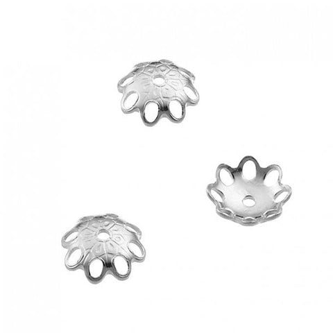 1 MICRON RHODIUM PLATED Silver 925 6mm Flower caps Silver 925 6mm Flower caps